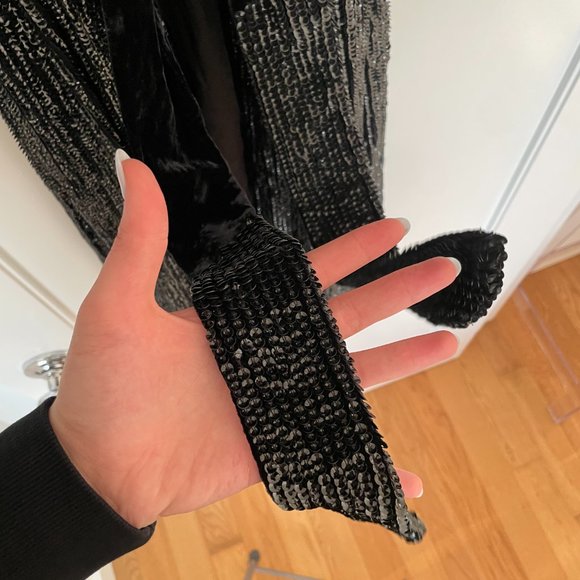 Retrofete Audrey Robe Dress Shiny Black Blue Sequins Wrap Style Midi Dress - Picture 9 of 16